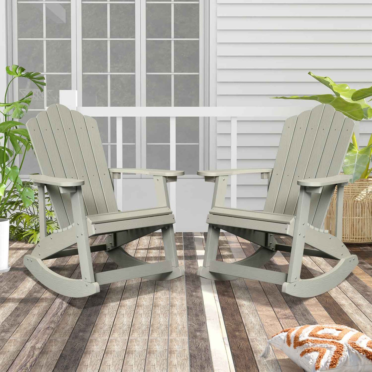 Ovios  Rocking Adirondack Chair 2-Piece Waterproof Plastic Frame