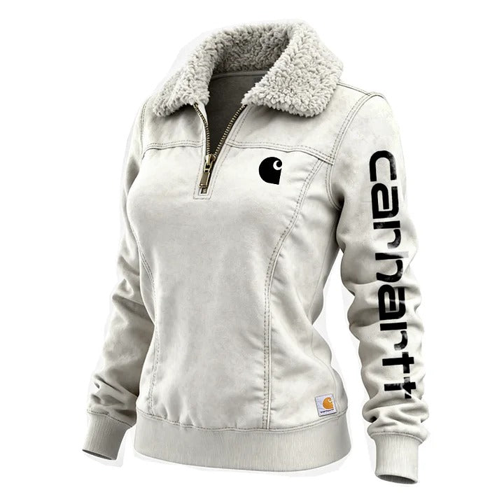 🔥𝗖𝗹𝗲𝗮𝗿𝗮𝗻𝗰𝗲 𝗦𝗮𝗹𝗲🌟Women's Winter Sweatshirt Jacket With Faux Fur Collar And Vertical Logo Sleeve Design