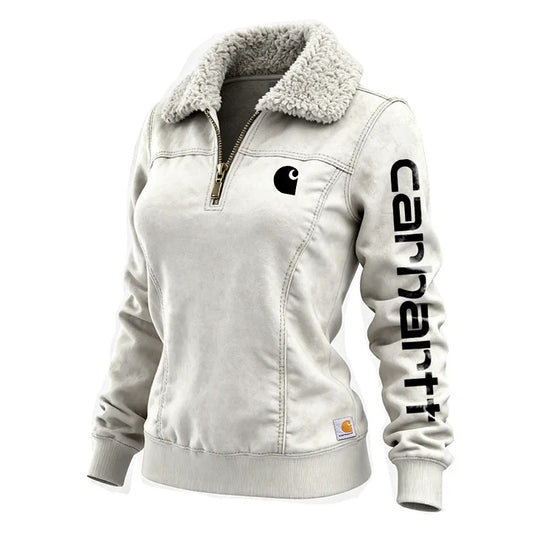 🔥𝗖𝗹𝗲𝗮𝗿𝗮𝗻𝗰𝗲 𝗦𝗮𝗹𝗲🌟Women's Winter Sweatshirt Jacket With Faux Fur Collar And Vertical Logo Sleeve Design