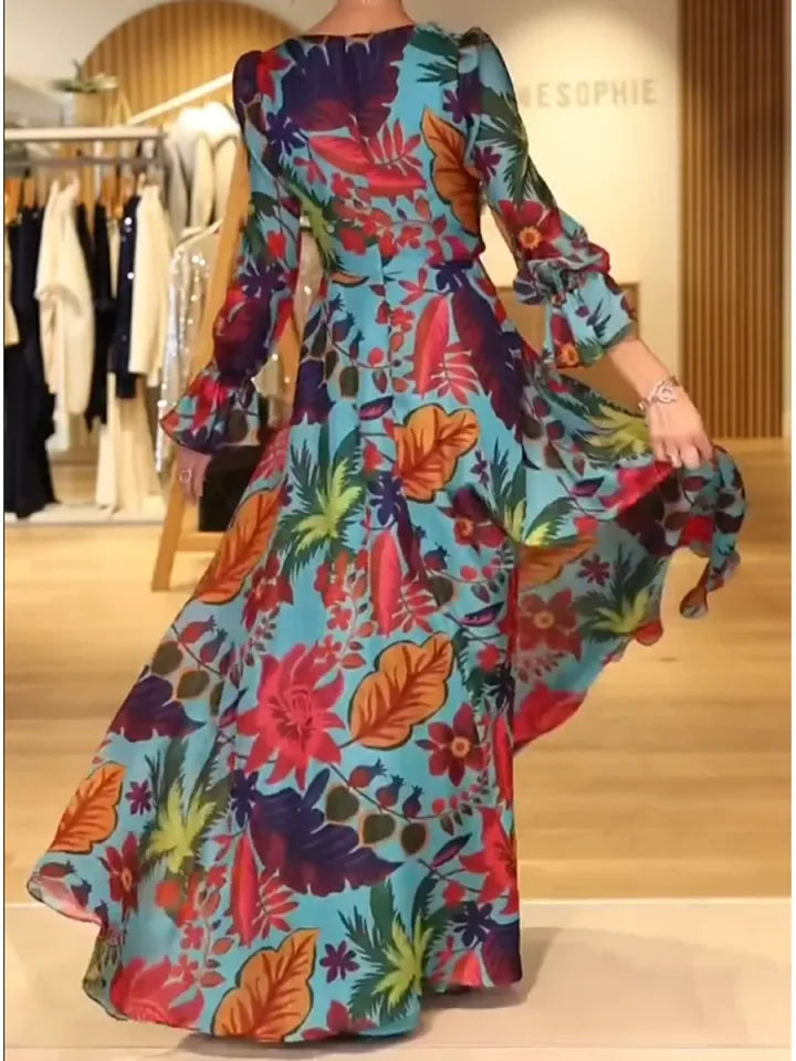 🔥Summer Arrivals🌟Elegant Women's V-neck Floral Print Maxi Dress
