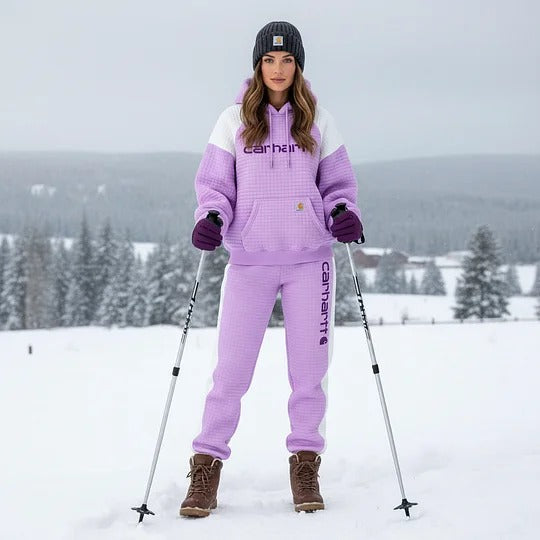 🔥𝗖𝗹𝗲𝗮𝗿𝗮𝗻𝗰𝗲 𝗦𝗮𝗹𝗲🌟Purple Quilted Hoodie and Joggers Set for Winter Skiing