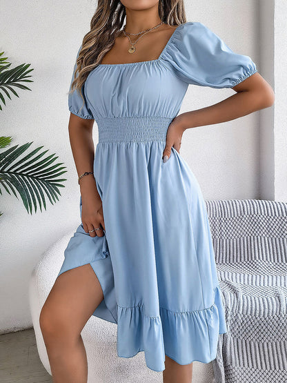 🔥Summer Arrivals🌟Women's Casual Solid Color Square Neck Short Sleeve Dress