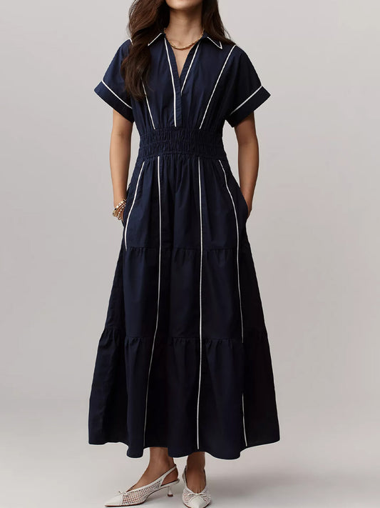 🔥Summer Arrivals🌟Women's V-neck Short-sleeved Casual Loose Cotton And Linen Dress