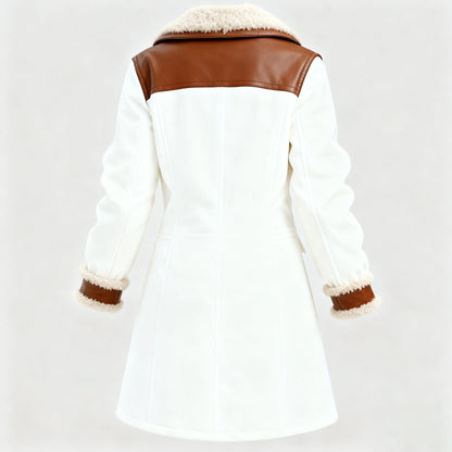 🔥𝗖𝗹𝗲𝗮𝗿𝗮𝗻𝗰𝗲 𝗦𝗮𝗹𝗲🌟Women's Vintage White Leather Contrast Fleece Faux Fur Lining Coat-Burgundy