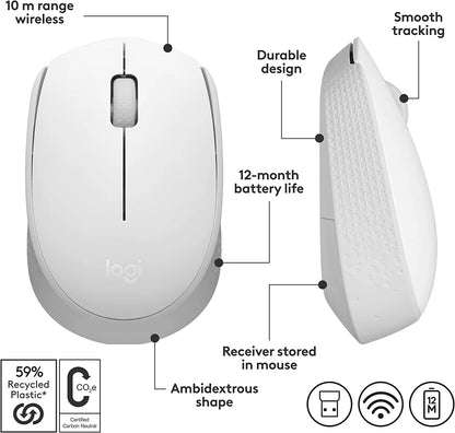Logitech M170 Wireless Mouse for PC, Mac, Laptop, 2.4 GHz with USB Mini Receiver, Optical Tracking, 12-Months Battery Life, Ambidextrous - Blue Grey