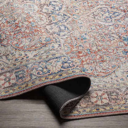 Bria Machine Washable Oriental Red/Blue/Ivory Area Rug