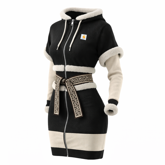 🔥𝗖𝗹𝗲𝗮𝗿𝗮𝗻𝗰𝗲 𝗦𝗮𝗹𝗲🌟Women's Retro Brown Hooded Knit Dress With Faux Fur Trim