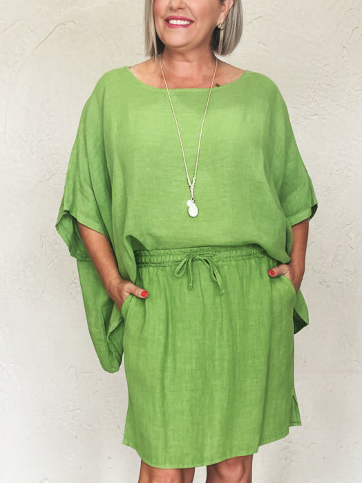 🔥Summer Arrivals🌟Cozy Solid Color Loose-fitting Blouse And Skirt Linen Set