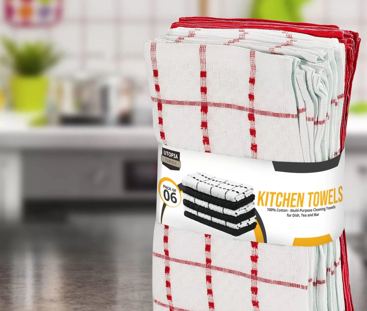 Kitchen Towels 12 Pack, 15 x 25 Inches, 100% Ring Spun Cotton Super Soft and Absorbent Linen Dish Towels, Tea Towels and Bar Towels Set (Black)