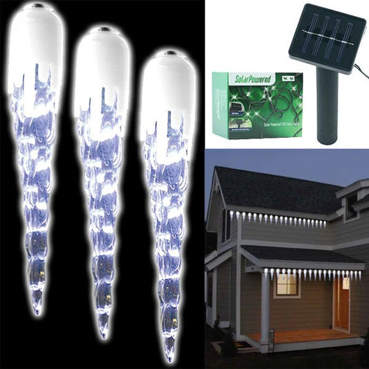 Set of 20 LED Solar Powered Icicle Christmas Lights