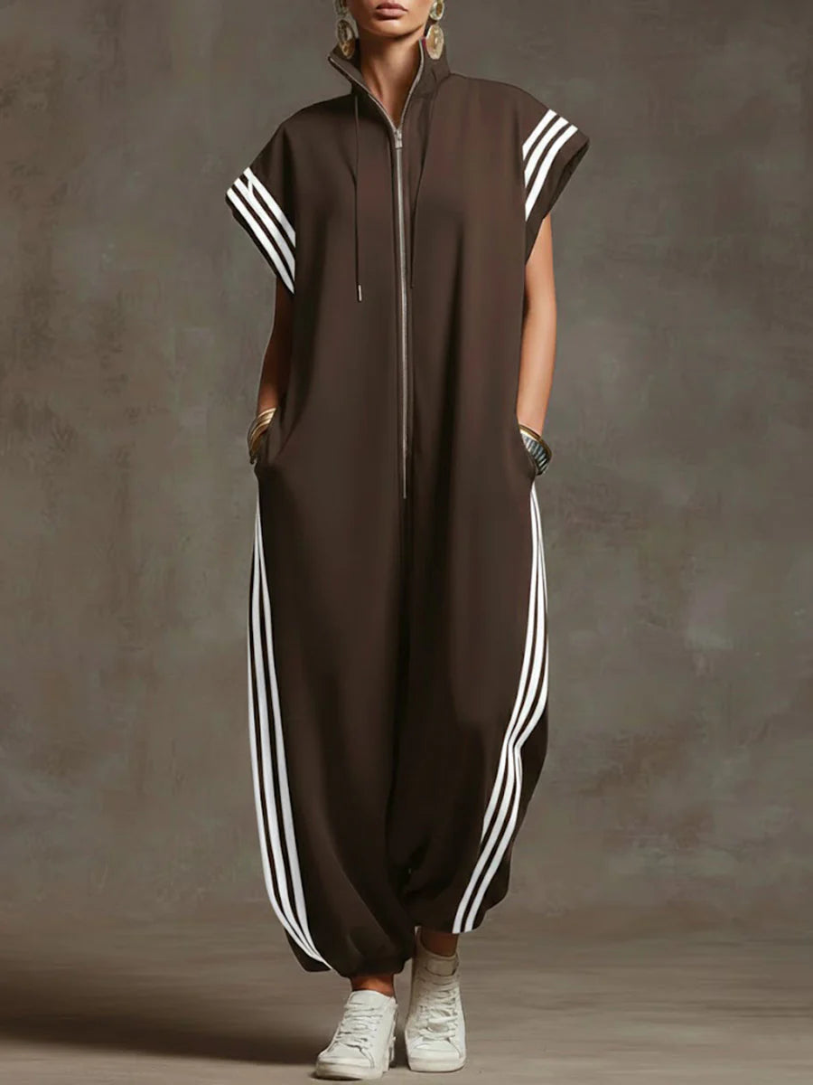 🔥Summer Arrivals🌟Women's Stand-collar Short-sleeved Casual Loose Cotton Wide-leg Jumpsuit