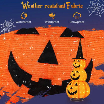 Tangkula Halloween Light Up Pumpkin Decoration Stacked Pumpkins with Witch Hat Build-in LED Lights Pop Up Jack-o-Lantern