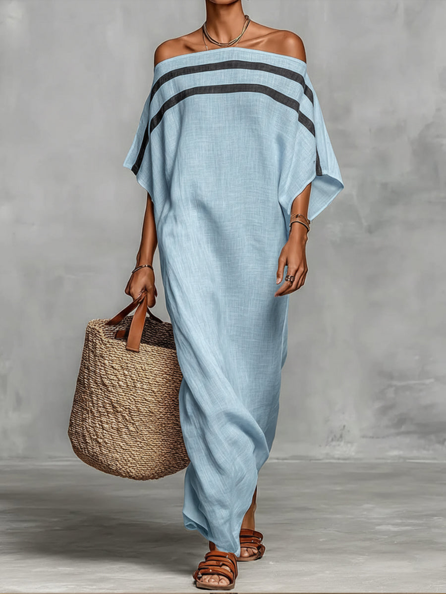 🔥Summer Arrivals🌟Off-the-shoulder, Straight-neck Linen And Cotton Dress