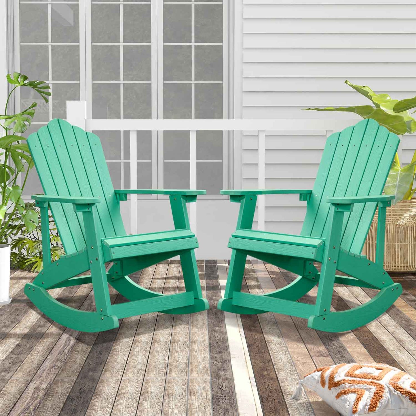 Ovios  Rocking Adirondack Chair 2-Piece Waterproof Plastic Frame