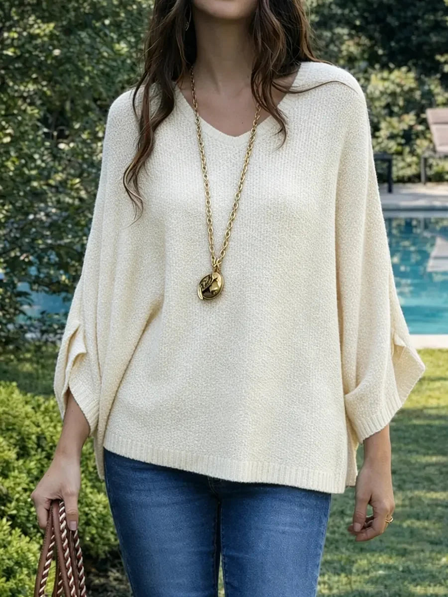 🔥Summer Arrivals🌟Women's V-neck Long-sleeved Casual Loose-fitting Knitted Pullover Sweater
