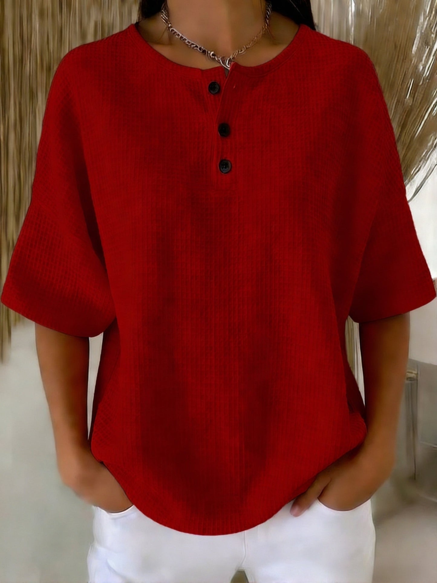 🔥Summer Arrivals🌟Casual Waffle Henry Collar Sweatshirt