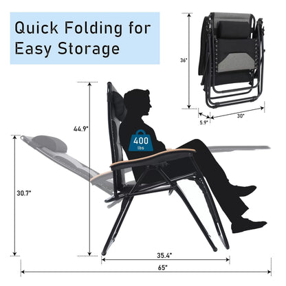 Oversize XL Padded Zero Gravity Lounge Chair Wide Armrest Adjustable Recliner with Cup Holder