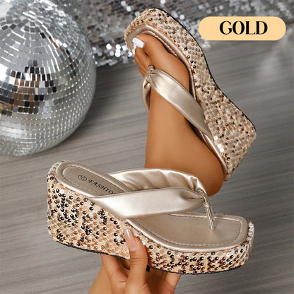👠Women's Thick-Soled Sequined Flip-Flops