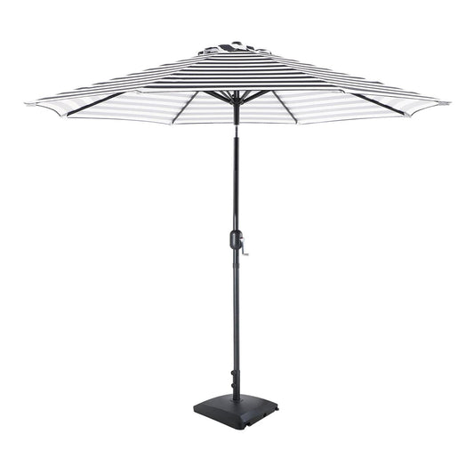 Black Awning Stripe Crank & Tilt Round Patio Umbrella, 9'