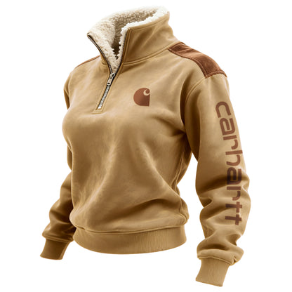 🔥𝗖𝗹𝗲𝗮𝗿𝗮𝗻𝗰𝗲 𝗦𝗮𝗹𝗲🌟Retro Western Style Women's Contrast Color Patch Suede 1/4 Zip Stand Collar Sweatshirt