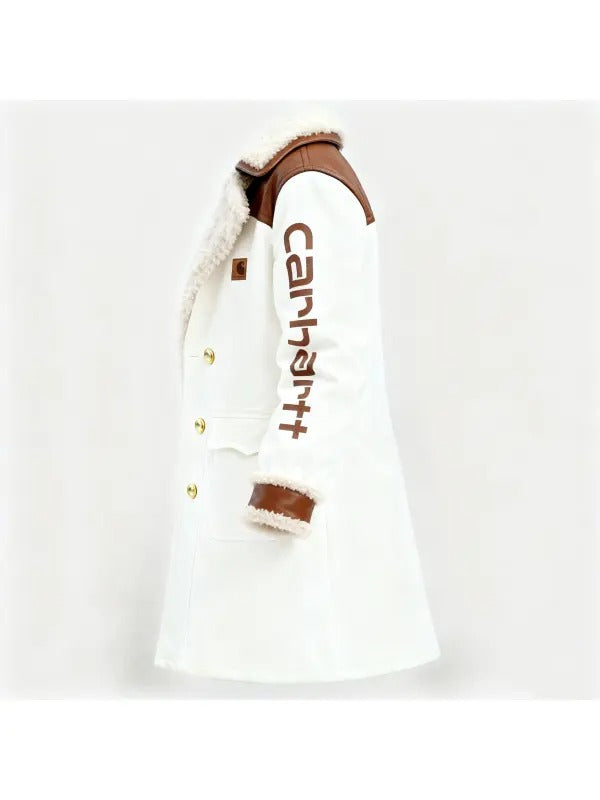 🔥𝗖𝗹𝗲𝗮𝗿𝗮𝗻𝗰𝗲 𝗦𝗮𝗹𝗲🌟Women's Vintage White Leather Contrast Fleece Faux Fur Lining Coat-Burgundy