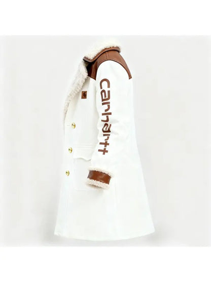 🔥𝗖𝗹𝗲𝗮𝗿𝗮𝗻𝗰𝗲 𝗦𝗮𝗹𝗲🌟Women's Vintage White Leather Contrast Fleece Faux Fur Lining Coat-Burgundy