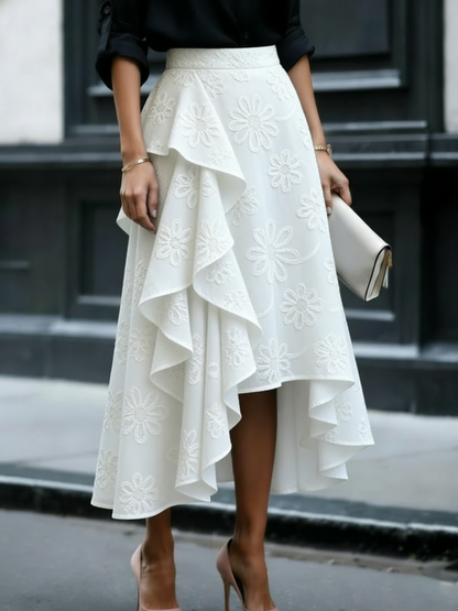 🔥Summer Arrivals🌟Elegant Romantic Ruffled Hem Floral Embroidery Skirt