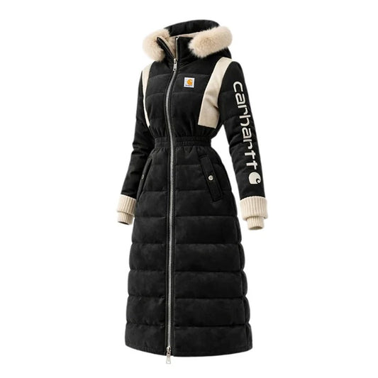 🔥𝗖𝗹𝗲𝗮𝗿𝗮𝗻𝗰𝗲 𝗦𝗮𝗹𝗲🌟Women's Casual Color Stitching Suede Fur Collar Lapel Hooded Long Coat