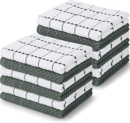 Kitchen Towels 12 Pack, 15 x 25 Inches, 100% Ring Spun Cotton Super Soft and Absorbent Linen Dish Towels, Tea Towels and Bar Towels Set (Black)