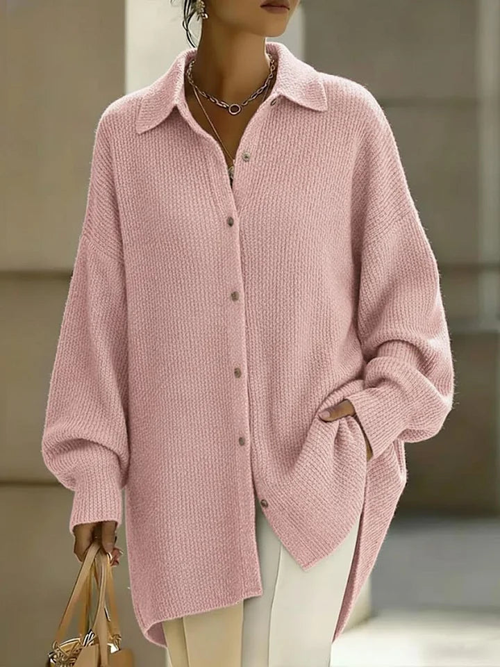 🔥Summer Arrivals🌟Women's Solid Color Lapel Long-sleeved Casual Loose Knit Cardigan