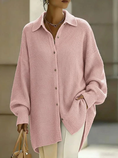 🔥Summer Arrivals🌟Women's Solid Color Lapel Long-sleeved Casual Loose Knit Cardigan