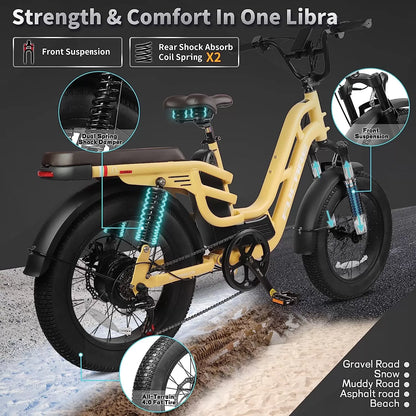 Fucare Libra 750W Electric Bike for Adults 32MPH 48V 20Ah LG Lithium Battery EBike with Full Suspension LCD Color Display 20"*4.0" All-Terrain Fat Tire Shimano 7 Speed Snow Commute Electric Bicycles...