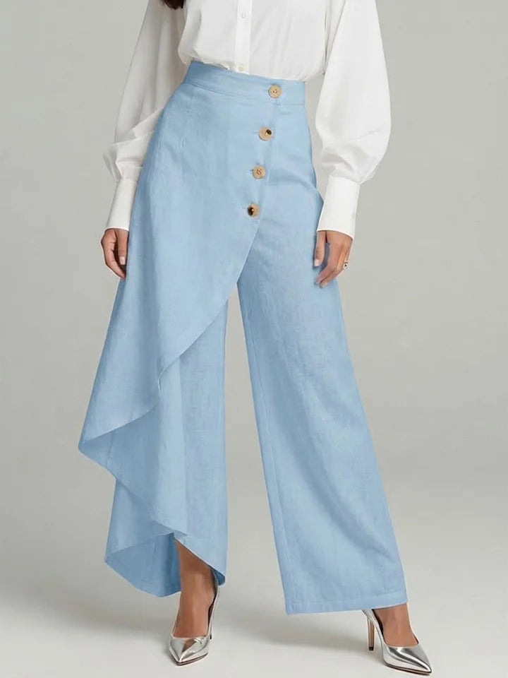 🔥Summer Arrivals🌟Women's Solid Color Elastic Waist Casual Loose Linen Wide-leg Pants
