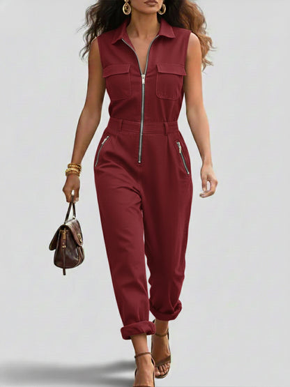 🔥Summer Arrivals🌟Fashionable And Casual Zippered Sleeveless Cotton Jumpsuit