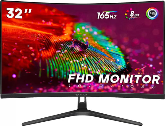 CRUA 27" Curved Monitor, Full HD(1920x1080P)VA Panel 1800R 75HZ 99% sRGB Professional Computer Monitor,3Sides Frameless,Flicker-less,Blue Light Filter,for Office&Gaming(VGA,HDMI)VESA Mountable-Black