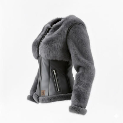 🔥𝗖𝗹𝗲𝗮𝗿𝗮𝗻𝗰𝗲 𝗦𝗮𝗹𝗲🌟Handmade Black Leather Bomber Jacket, Grey Faux Fur Trim, Slim Fit