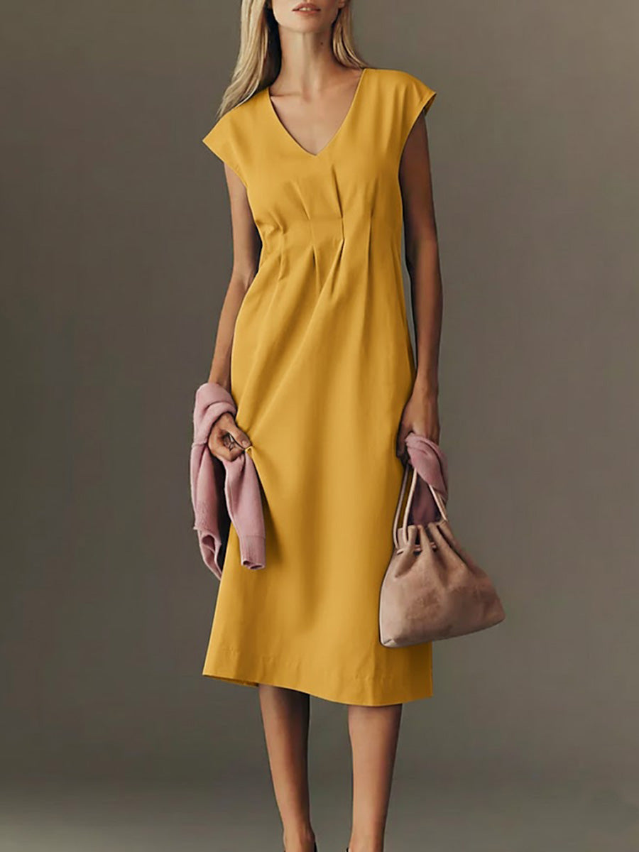 🔥Summer Arrivals🌟Women's Solid Color V-neck Sleeveless Casual Loose Cotton Linen Dress