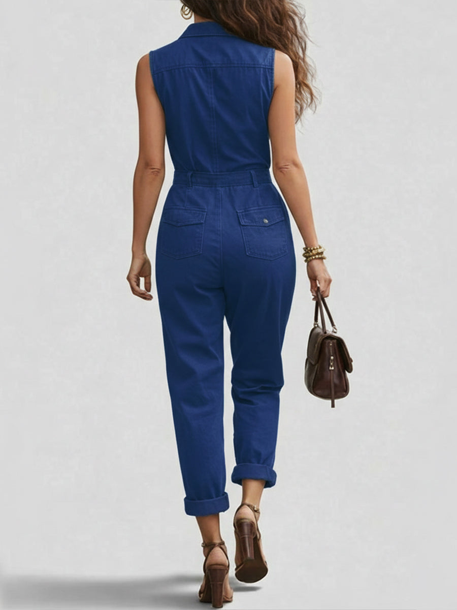 🔥Summer Arrivals🌟Fashionable And Casual Zippered Sleeveless Cotton Jumpsuit
