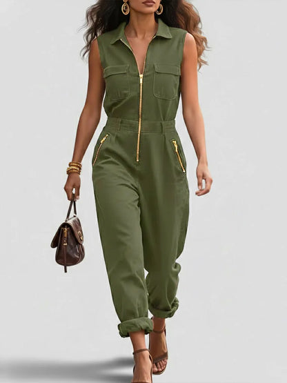 🔥Summer Arrivals🌟Fashionable And Casual Zippered Sleeveless Cotton Jumpsuit