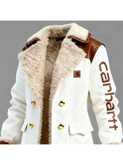 🔥𝗖𝗹𝗲𝗮𝗿𝗮𝗻𝗰𝗲 𝗦𝗮𝗹𝗲🌟Women's Vintage White Leather Contrast Fleece Faux Fur Lining Coat-Burgundy
