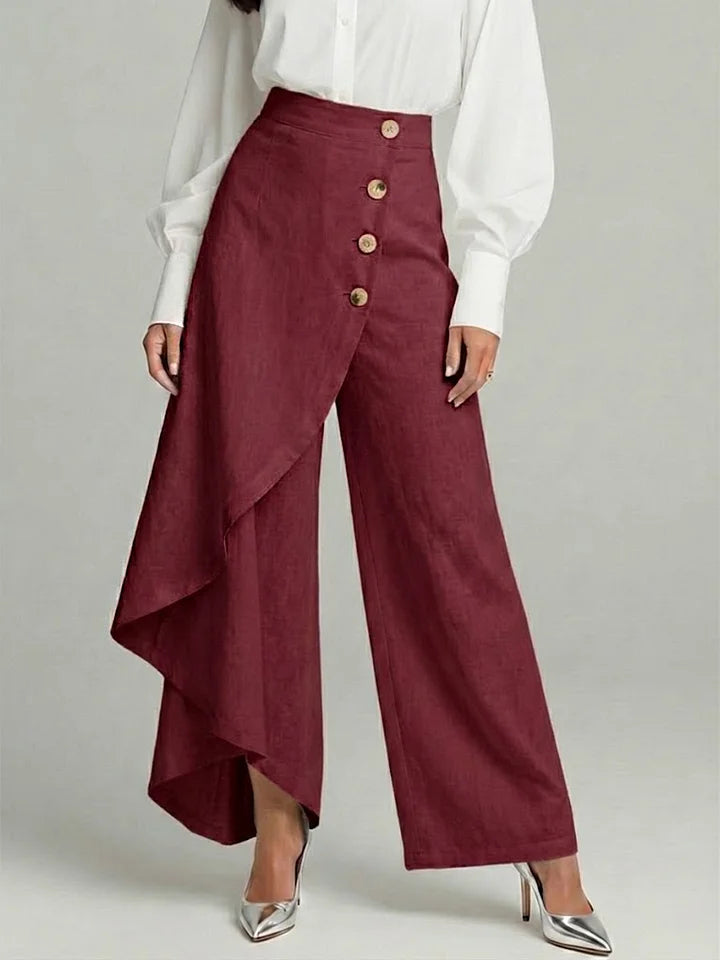 🔥Summer Arrivals🌟Women's Solid Color Elastic Waist Casual Loose Linen Wide-leg Pants
