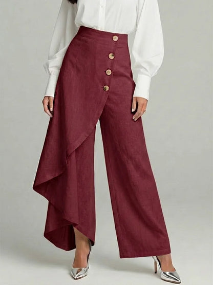 🔥Summer Arrivals🌟Women's Solid Color Elastic Waist Casual Loose Linen Wide-leg Pants