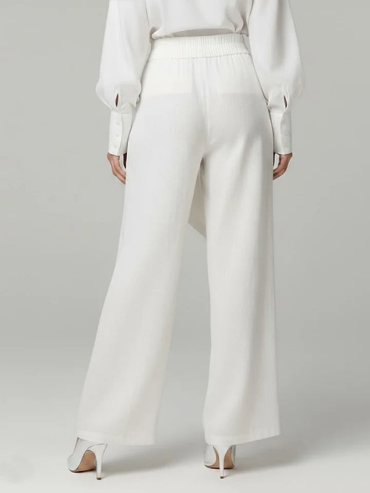 🔥Summer Arrivals🌟Women's Solid Color Elastic Waist Casual Loose Linen Wide-leg Pants