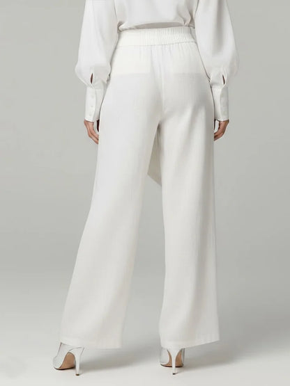 🔥Summer Arrivals🌟Women's Solid Color Elastic Waist Casual Loose Linen Wide-leg Pants