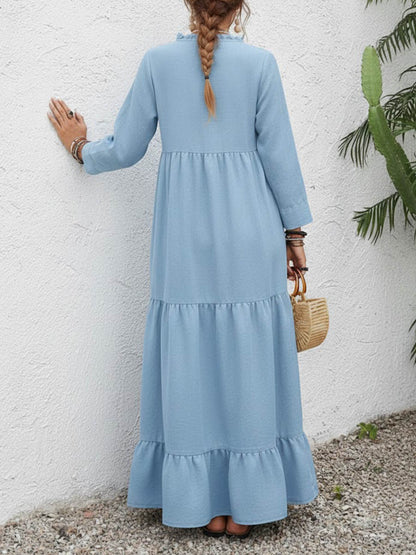 🔥Summer Arrivals🌟Women's Solid Color Round Neck Long Sleeve Casual Loose Cotton Linen Dress