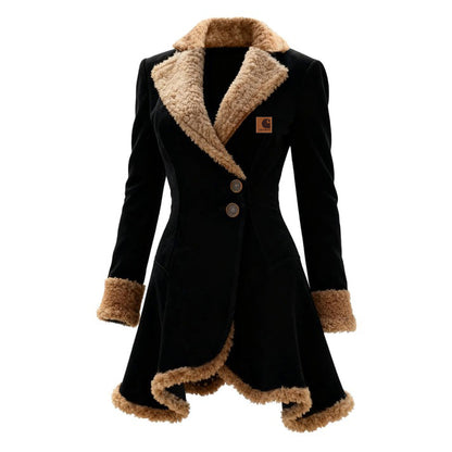 🔥𝗖𝗹𝗲𝗮𝗿𝗮𝗻𝗰𝗲 𝗦𝗮𝗹𝗲🌟Women's Retro Curved Hem Irregular Bevel Design Lambswool Lapel Mid-Length Jacket Top