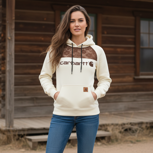🔥𝗖𝗹𝗲𝗮𝗿𝗮𝗻𝗰𝗲 𝗦𝗮𝗹𝗲🌟Women's Vintage Beige Patchwork Brown Lace Hoodie
