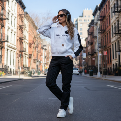 🔥𝗖𝗹𝗲𝗮𝗿𝗮𝗻𝗰𝗲 𝗦𝗮𝗹𝗲🌟Women's Vintage White And Black Waffle Quilted Plaid Pocket Hoodie