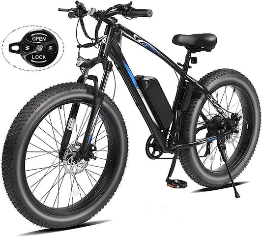 26"x4" Fat Tire Ebike Electric Bicycle, 500W 48V 13AH Removable Battery, 20MPH Electric Mountain Bike Snow Beach E-Bike Suspension Fork, Shimano 7 Speed