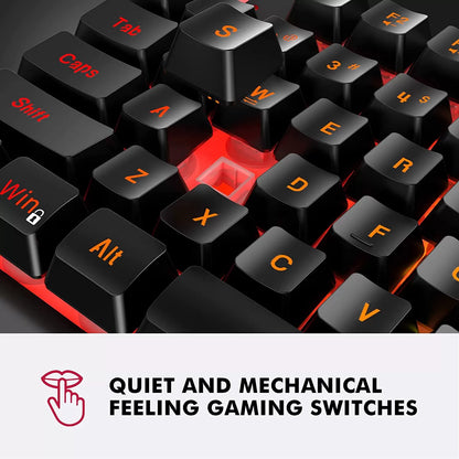 NPET K10 Wired Gaming Keyboard, LED Backlit, Spill-Resistant Design, Multimedia Keys, Quiet Silent USB Membrane Keyboard for Desktop, Computer, PC (Black)